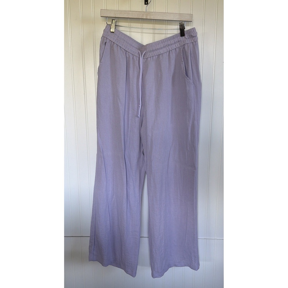 Halara Women's L Pale Purple Wide-Leg Lightweight Pants Drawstring High Waist